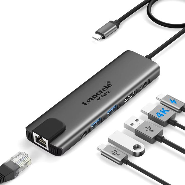 TC44 6 in 1 Type-C to 4K 60Hz HDMI 1000MRJ45 USB-A 3.0 Dockstation USB Hub With 100W Type-C PD
