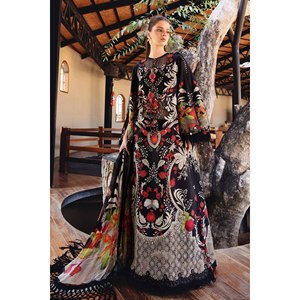 Conjunto de 3 Piezas Estilo Bohemio Maria.B para Primavera/Verano: Camisa de Gasa con Estampado Floral, Dupatta de Seda y Pantalón Teñido-BIC-033 - Product Image 1