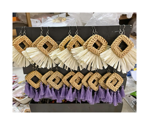 Boho Chic Rattan <b>Earrings</b> Natural Weave Style Rattan <b>Earrings</b> Handmade Summer Fashion Statement Jewelry Gift Idea Trendy - Product Image 3