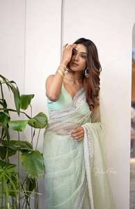 ผ้าส่าหรีสไตล์อินเดียสำหรับสุภาพสตรีปักเลื่อมตาข่ายลายผีเสื้อขนาดใหญ่แบบพิเศษสำหรับนักออกแบบ - Product Image 2