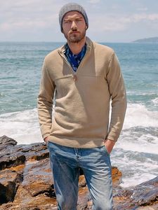 Suéter con Cierre para Hombre, Nuevo Modelo 2024, Cuello Redondo, Diseño Tejido Delgado y Transpirable, con Bloques de Color, para Invierno - Product Image 3