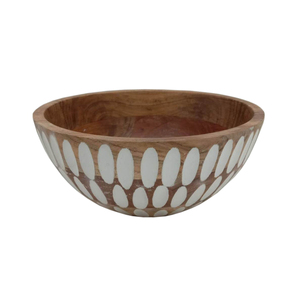 Handmade Bulk Wooden <b>Round</b> Shape Food Serving Bowl Natural Finished With <b>White</b> Print for Kitchen <b>Dining</b> <b>Table</b> Food Serving Bowl - Product Image 1