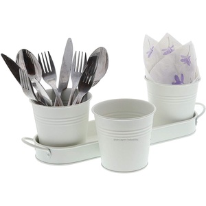Set Of 3 White <b>Herb</b> Pot <b>Planter</b> with Tray for <b>Indoor</b> Outdoor Metal Succulent Potted <b>Planters</b> for Home Kitchen Usage - Product Image 3