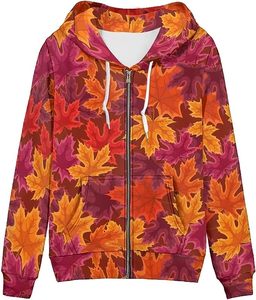 Vente en gros de nouveauté sweat à capuche zippé athlétique coupe ajustée sweat à manches longues pour femmes personnalisation de sweat à capuche design feuille d'érable - Product Image 6