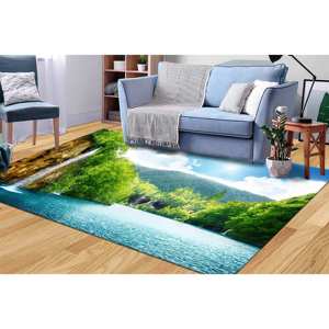 Alfombra con Diseño de Cascada y Bosque: Decoración de Sala de Estar con Paisaje Natural, Alfombra Suave con Pelo Largo - Product Image 1