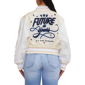 OEM personalizado Vintage College Baseball Letterman Varsity chaqueta para mujer invierno mangas de cuero algodón relleno diseño transpirable - Product Image 5