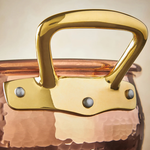 Olla de cobre de lujo con tapa Olla hecha a mano con asas de latón y Pomo floral adornado - Product Image 2