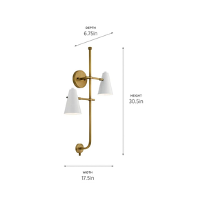 Aplique de pared Sylvia 2 Light en latón blanco y natural - Product Image 3