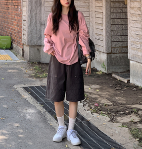 Camiseta de Manga Larga de Algodón con Abertura Lateral Holgada para Mujer, Suave, Cómoda, Informal, para Uso Diario, Estilo Coreano, 7 Colores, Talla Única - Product Image 6