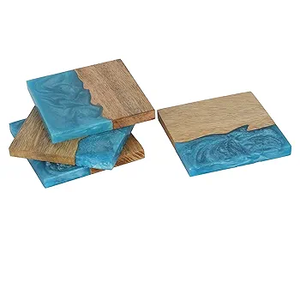 Customize Square Round Epoxy Wood Resin <b>Coaster</b> <b>With</b> <b>Holder</b> <b>Set</b> Resin Stone <b>Coasters</b> High Quality Resin <b>Coaster</b> from India 2025 - Product Image 1