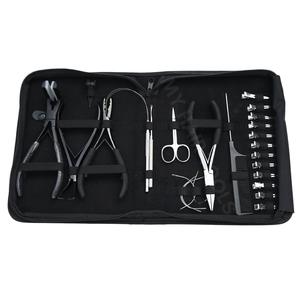 Kit de pinces pour extensions de cheveux noires avec pince à micro-perles, pince à sertir, pince à presser, outil de retrait, crochet de boucle, pinces de sectionnement et aiguilles - Product Image 1