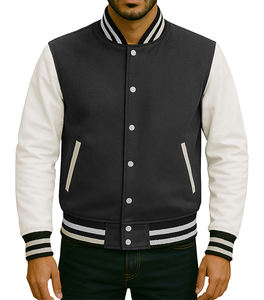 Premium Grey <b>White</b> Varsity Jacket for Men Classic Letterman Style <b>Wool</b> Body & Leather Sleeves Customizable College Jacket - Product Image 1