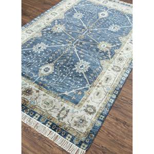 Alfombra de Lana Anudada a Mano Azul Savana PKWL-2105 para Uso Doméstico - Medallón Rectangular con Diseño de Patchwork para Sala de Estar, Pasillo y Entrada - Product Image 2