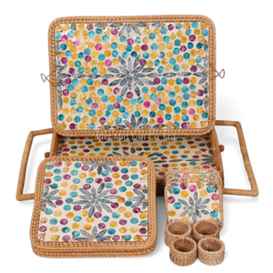 Juego de Mesa de Comedor Hecho a Mano con Incrustaciones de Nácar, Manteles Individuales, Posavasos y Anillos para Servilletas, Decoración de Mesa Elegante de Vietnam - Product Image 4