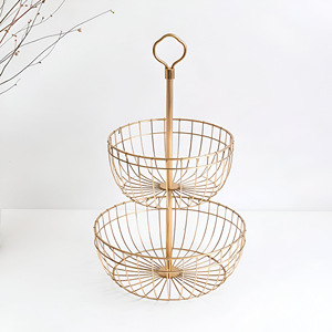 Elegant Gold Three-Tier Wire <b>Basket</b> Stand Spice Rack Ideal for Fruit, Snacks, and Home Decor <b>Display</b> in Style Cabinet - Product Image 3