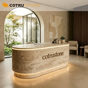 Bancone Reception Personalizzato in Lussuoso Marmo Travertino per Hotel di Lusso, Boutique, Saloni, Lobby e Uffici - Product Image 1