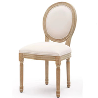 Chaise de salle à manger de style français luxueuse, siège en tissu rembourré, dossier ovale, structure en bois, mobilier classique européen