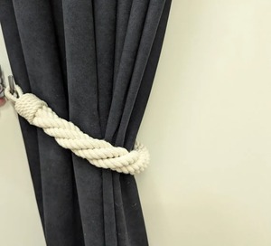 Cotton Rope <b>Curtain</b> Tieback - 4-Strand Twist Holdback, Natural <b>White</b> <b>Curtain</b> Holder - Product Image 4