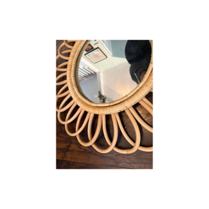 Espejo de Ratán con Diseño de Rayos de Sol de Mediados de Siglo - Product Image 1