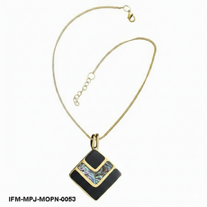 Collar con Colgante de Abulón y Madreperla Hecho a Mano, con Forma de Diamante Negro, Joyería Geométrica en Tono Dorado para Mujer - Product Image 1