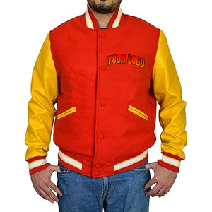 OEM Rouge Jaune Varsity Letterman Homme Vestes Corps en laine & Manches en cuir Vestes pour hommes College Bomber Manufacturer Direct Jacket - Product Image 4