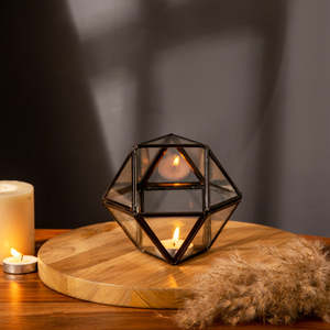 Portavelas Geométrico Hecho a Mano con Marco de Metal Negro y Base de Madera, Multiusos, Decoración para el Hogar y el Jardín, Iluminación Navideña A.K - Product Image 3