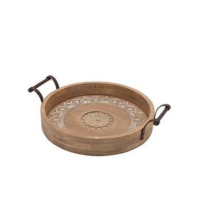 Mango wood serving <b>tray</b> with hand carved texture and artisan form perfect for serving <b>snacks</b> or as decorative shelf piece - Product Image 2