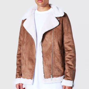 Wholesale <b>Men's</b> Breathable Outdoor High Street Winter <b>Jacket</b> Custom Logo Casual Genuine Leather Biker <b>Sherpa</b> <b>Jackets</b> High - Product Image 1
