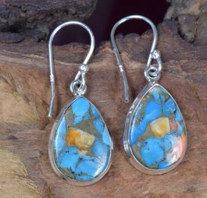Boucles d'oreilles en cuivre turquoise nacré, argent sterling 925, bijoux en pierres précieuses faits à la main pour femmes, vente en gros - Product Image 6
