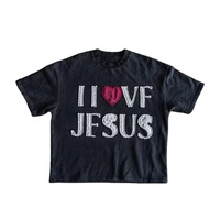 Camiseta Gráfica Cristiana para Hombre, Oversize, de Algodón, con Estampado Puff y Bordado 'I Love Jesus', Estilo Vintage, Streetwear, con Logotipo Personalizado