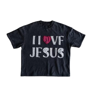 Camiseta Gráfica Cristiana para Hombre, Oversize, de Algodón, con Estampado Puff y Bordado 'I Love Jesus', Estilo Vintage, Streetwear, con Logotipo Personalizado - Product Image 1