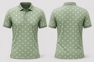 เสื้อโปโลผู้ชายสีเขียวเซจลายจุด แต่งขอบสีดำเรียบหรู แขนสั้น ผ้าฝ้ายลำลอง สำหรับเล่นกอล์ฟ ดีไซน์เสื้อฤดูร้อน - Product Image 2