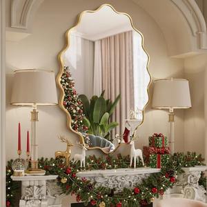 Gold Scalloped Oval Wall <b>Mirror</b> Vintage Style Wavy Metal Frame for Bathroom <b>Vanity</b> Living Room - Product Image 2