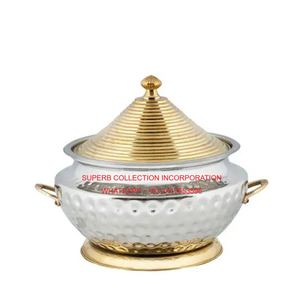 Pot en acier inoxydable de conception martelée de conception standard avec des accents d'or pour le buffet et la maison servant la restauration et l'utilisation de restaurant - Product Image 1