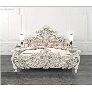 Cama tallada pesada tamaño King de lujo con mesita de noche Muebles de dormitorio tamaño King de plata de lujo Comprar dormitorio tallado pesado de madera de teca - Product Image 1