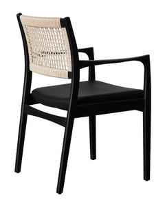 Modern Solid Wood Arm <b>Chair</b> with Handwoven Rope Backrest and Upholstered Seat OEM/ODM Custom Manufacturer for project and retail - Product Image 3