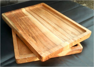 Juego de bandeja de servicio de diseñador de madera natural de 3 piezas Tecnología de artesanía decorativa de aspecto natural - Product Image 4