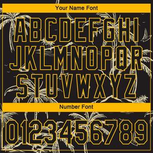 เสื้อเบสบอลแท้ลายต้นปาล์มเกาะและเรือใบสีดำดีไซน์3D สีทองแบบกำหนดเอง - Product Image 4