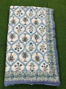 Couverture double moderne indienne réversible en coton biologique 100% écologique jaune orange vert imprimé à la main Jaipuri Razai Noël - Product Image 3