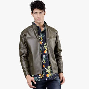 Veste en cuir de moto personnalisée en peau de vache lourde pour hommes, col montant unique, fermeture à glissière, conception, traitement de teinture, hiver - Product Image 1