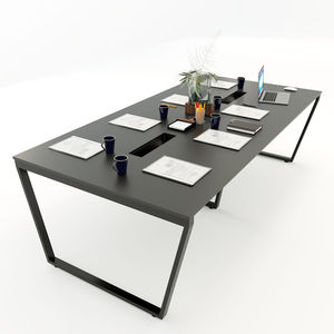 Mesa de Reuniones Minimalista de Madera con 3 Patas de Acero Inclinadas-SFTC010 - Product Image 1
