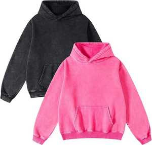 Sweat à capuche surdimensionné lavé à l'acide pour femmes pull à capuche coupe ample coton lourd Streetwear Vintage sweat décontracté - Product Image 3