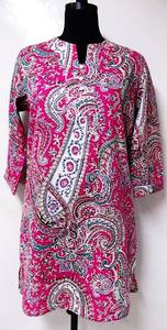 Kurti long et droit avec manches 3/4 pour l'été, noir, imprimé paisley et fleurs - Product Image 3