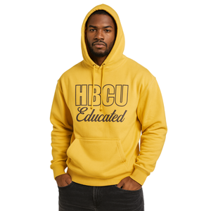 Yellow Men HBCU Educated Pullover Hoodie Brown Chenille y diseño bordado Greek Life Apparel Custom College Clothing - Product Image 1