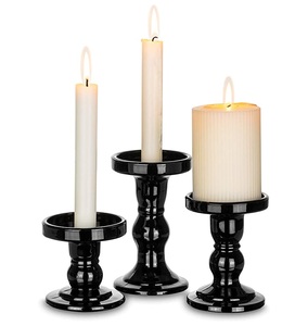 Ensemble de grande taille de haute qualité de 3 bougeoirs en bois de manguier éclairage décoratif pour la maison fait à la main noir antique - Product Image 4