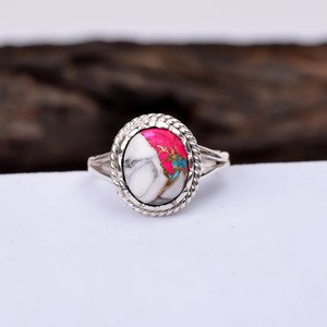 Pink Oyster Copper Kingman Cotton Candy Turquoise Ring Oval 10x12mm Sterling Silver 925 Anillo de joyería de piedras preciosas hechas a mano para mujer - Product Image 4