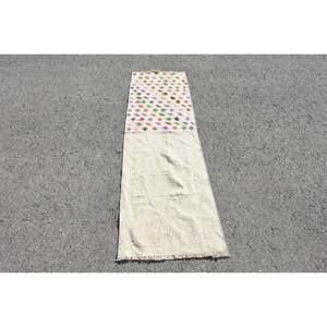 Tapis Ethnique en Laine Blanche 2x6.7ft Tapis de Couloir Rectangle Turc Décor de Salon avec Design Patchwork et Support en Latex - Product Image 1