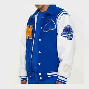 <b>Men</b> Varsity <b>Jacket</b> Preppy Style Embroidered Letter F Patch Front <b>Long</b> Sleeve Autumn Wool Polyester Shell - Product Image 3