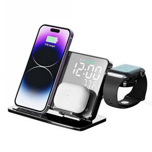 Premium Quality Portable 3 1 <b>Wireless</b> Charger <b>Alarm</b> Clock Fast Charging Stand Foldable Magnetic OTP for <b>Home</b> Office Travel - Product Image 6