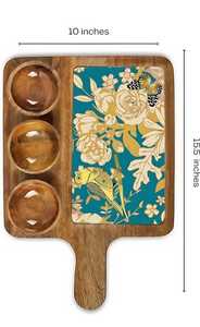 Exquisite Enamel-Printed Wooden Serving Tray with 3 Sauce <b>Bowls</b> - Product Image 4